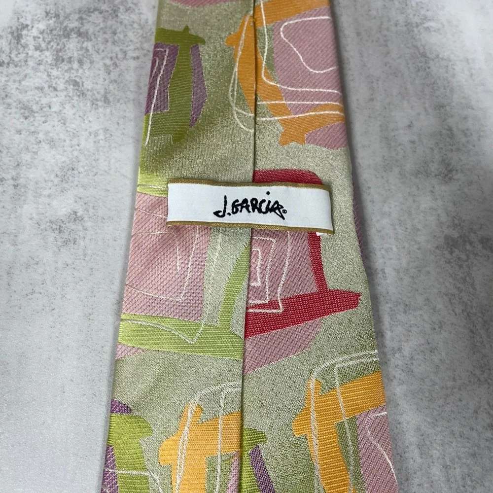 J Garcia Silk Tie Mens Abstract Artsy Green Pink